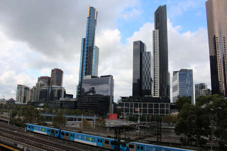 Melbourne, in the background the Eureka Tower and in the foreground the Metro Trains Melbourneのeditorial素材
