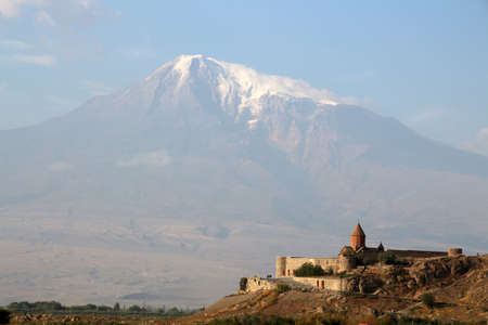 The Chor Virap Monastery with the large Ararat in the backgroundの写真素材