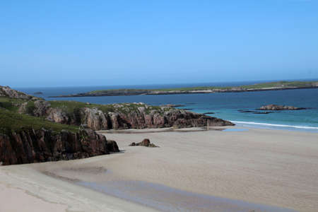 Coastal landscape Sango Bay near Smoo Cave , Scotlandの写真素材