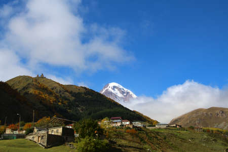 Mount Kazbek in the Caucasus, Georgia, Georgiaの写真素材