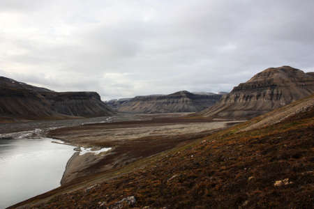 Landscape in Skansbukta, Billefjord, Svalbard, Norwayの写真素材
