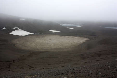 Landscape in the fog on Deception Island, Antarcticaの写真素材