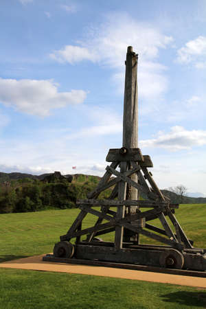 Warwolf catapult from Urquhart Castle Scotland, Great Britainの写真素材