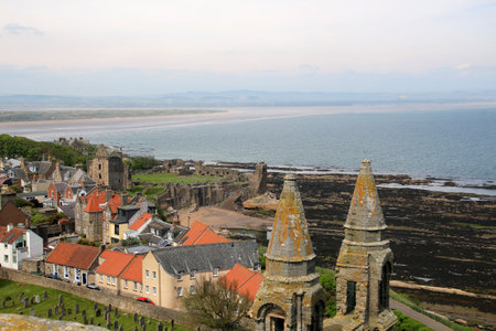 View of St Andrews from St Andrews Cathedral, Scotlandの写真素材