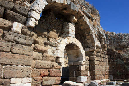 Ruins of the ancient Faustina thermal baths in Milet, Turkeyの写真素材