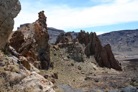 Landscape in the volcanic caldera at National park El Teide, Tenerife, Spainの写真素材