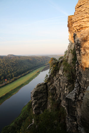 View from the Bastei Saxon Switzerland to the Elbe valleyの写真素材