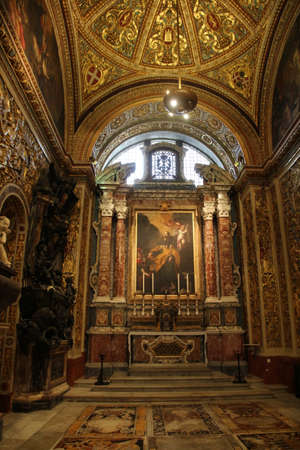 Interior view of the ornate St. John's Co-Cathedral in Valletta, Maltaの写真素材