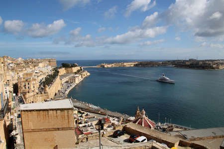 View of the entrance to the Grand Harbour of Valletta, Maltaの写真素材
