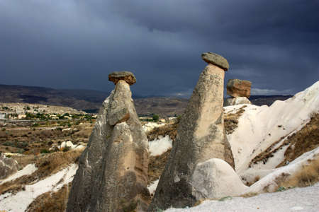 Fairy chimneys in the Devrent Valley, Turkey, Anatolia, Cappadocia. The Devrent Valley shows many different rock formations made of red sandstone.の写真素材