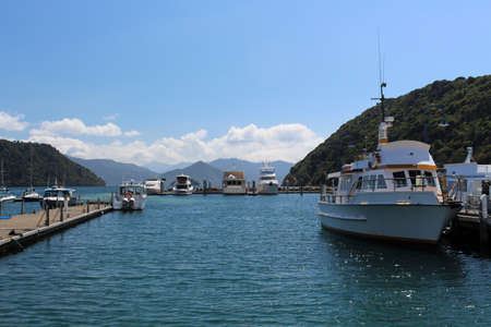 Marina of the city of Picton in New Zealand. Picton is a port city in the Marlborough District on the South Island of New Zealand.の写真素材