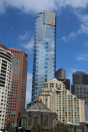 Eureka Tower Melbourne skyline photographed from Princes Bridge, Australiaのeditorial素材