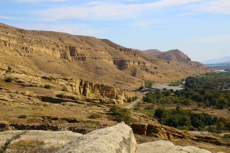 River landscape near the cave city of Uplistsikhe, Georgiaの写真素材