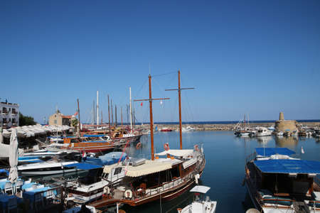 View of the old port of Kyrenia, Turkey Girne, Northern Cyprusの写真素材