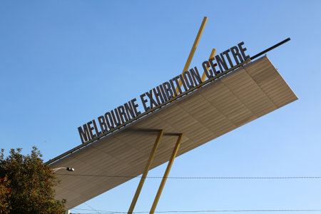 Entrance sign from Melbourne Convention and Exhibition Centre, Melbourne, Australiaのeditorial素材