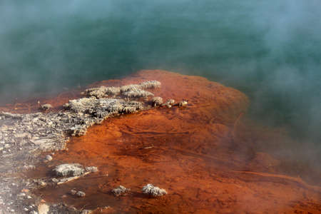 Orange sediment deposit in Champagne Pool Wai-O-Tapu, North Island, New Zealandの写真素材