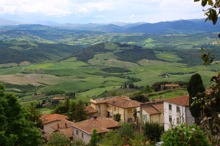 View of Tuscany seen from Volterra, Italyの写真素材