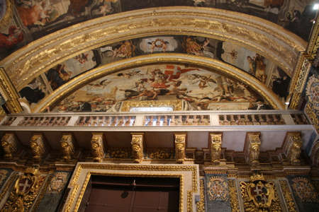 Interior view of the ornate St. John's Co-Cathedral in Valletta, Maltaの写真素材