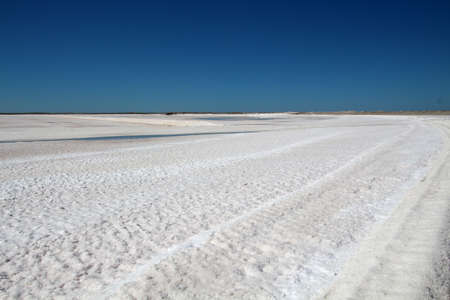 Sea salt mining in the salt flats of the lagoon at Ojo de Liebre, Baja California Sur, Mexicoの写真素材