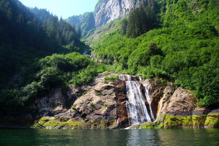 Waterfall in the Misty Fiords National Monument, Alaska, United Statesの写真素材