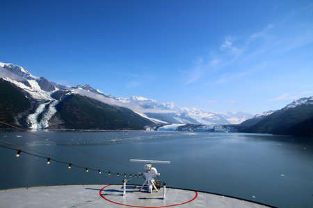 Smith Glacier left and Harvard Glacier in College Fjord, Alaskaの写真素材
