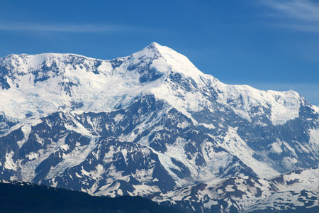 View of the top of Mount Saint Elias in Alaska, United States, North Americaの写真素材