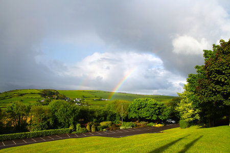 Rainbow in the Tralee countryside in County Kerry, Irelandの写真素材