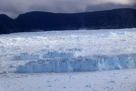 Sermeq Kujalleq Glacier, also Jakobshavn Glacier or known as Ilulissat Glacier seen from an airplaneの写真素材