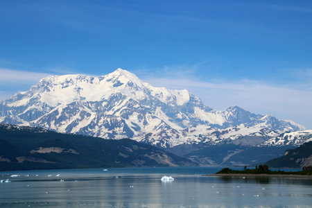 Mount St. Elias in Wrangell-St. Elias National Park viewed from Icy Bay, Alaskaの写真素材