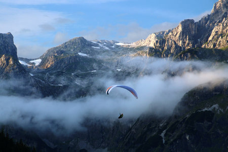 Paragliding on Eiskogel in the Tennen Mountains at Werfenweng, Austriaの写真素材