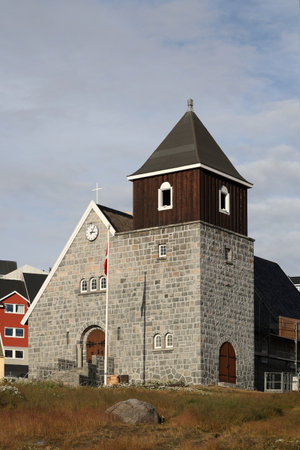 The church of Uummannaq in Greenland, Denmarkの写真素材