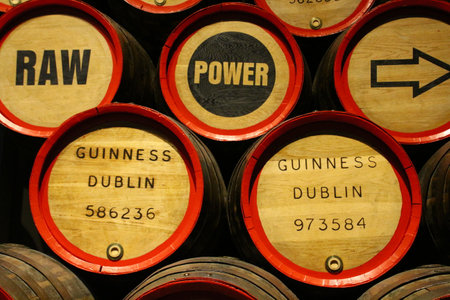Wooden Guinness barrels in the storehouse in Dublin, Irelandのeditorial素材