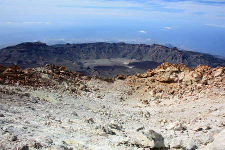 View into the caldera of Teide volcano, Tenerife, Spainの写真素材