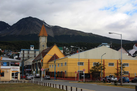 Ushuaia is the southernmost city in Argentina and is located on the Beagle Channelの写真素材