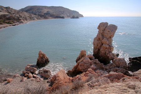 Rock formation at Aphrodite's Rock Petra tou Romiou, Cyprusの写真素材