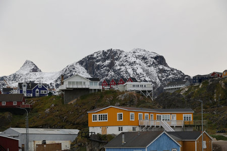 View of the small town of Sisimiut in Greenland, Denmark