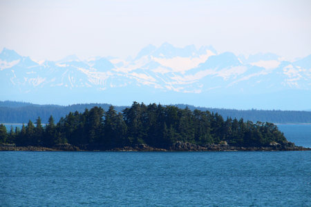 Mountain landscape in the Icy Strait, Alaska, United Statesの写真素材