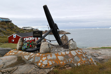 Monument with an anchor in the small town of Ilulissat, Greenland, Denmarkのeditorial素材