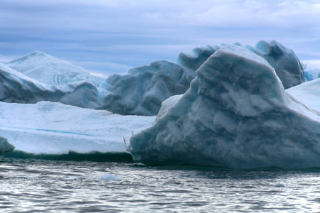 Icebergs in Ilulissat Icefjord in Disko Bay, Greenland, Denmarkの写真素材