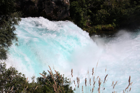 Huka Falls are waterfalls on the Waikato River in the Waikato region of the North Island of New Zealandの写真素材