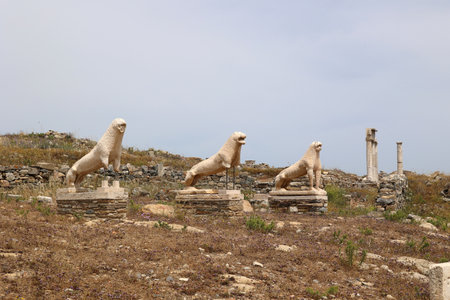 Lion statue from the Terrace of the Lions on the Cyclades island of Delos-Greeceの写真素材