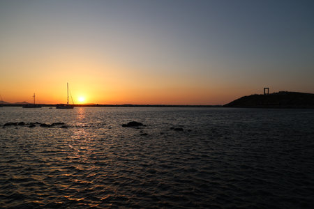 Sunset in the port of the Cyclades Island of Naxos-Greeceの写真素材