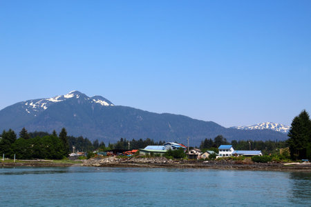 Coast of the small town of Wrangell, one of Alaska's oldest and most historic island townsの写真素材