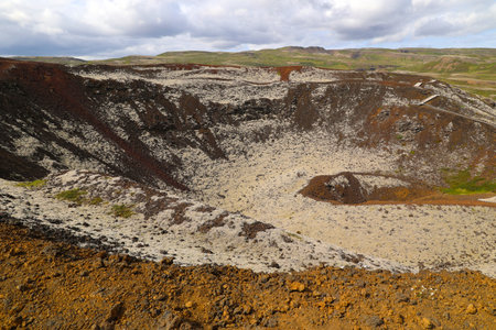 The extinct volcano crater Grabrok Islandの写真素材