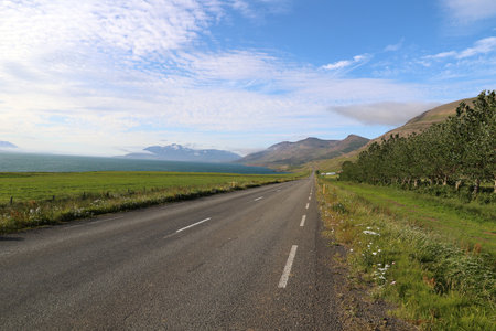 Iceland-Landscape at Eyjafjordur Fjord-Peninsula TrÃ¶llaskagiの写真素材