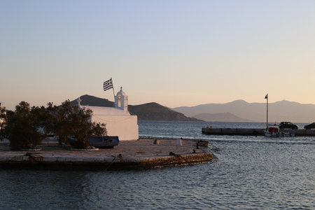 Panagia Myrtidiotissa church at sunset- Cyclades island of Naxos- Greeceの写真素材