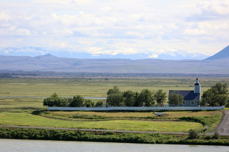Landscape at the small community of Skutustadir- Lake Myvatn, Icelandの写真素材