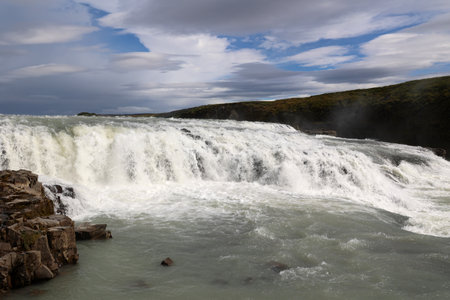 Gullfoss waterfall is one of the most beautiful and famous sights on the Icelandの写真素材