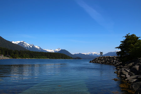 Alaska, mountainous coastal landscape in Sitka Soundの写真素材