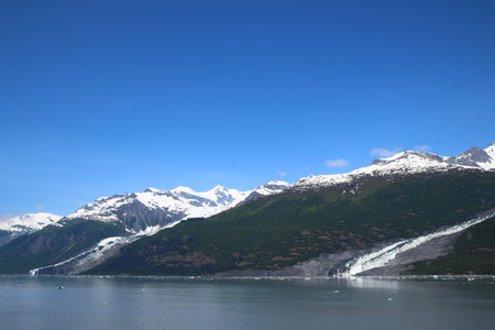 Mountain range and glacier in College Fjord the northern sector of Prince William Sound, Alaskaの写真素材